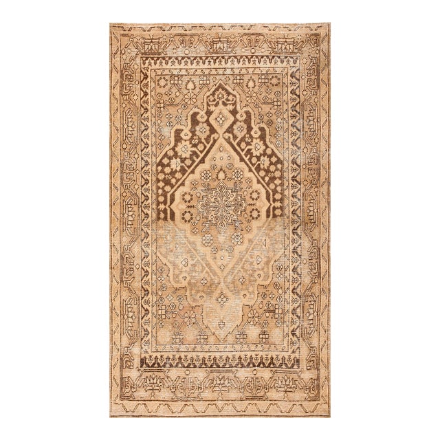 1920s Tan Camel Medallion Central Asian Khotan "Yarkand" Carpet 4'6" X 8'3" Handknotted Wool Rug For Sale
