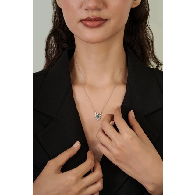 Not Yet Made - Made To Order Celestial 14k White Gold Emerald Diamond Sacred Heart Cross Pendant Necklace For Sale - Image 5 of 15