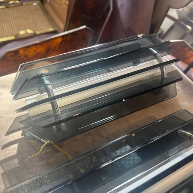 1960s 1960s Space Age Gray Glass and Steel Wall Sconces by Veca For Sale - Image 5 of 13
