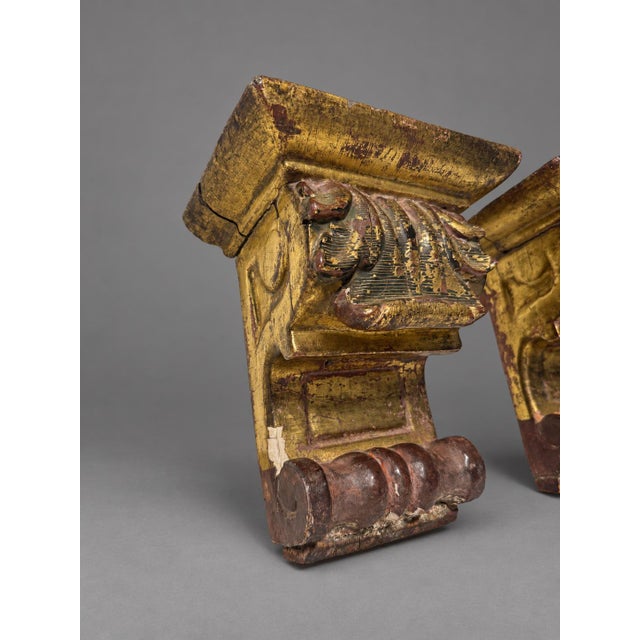 Pair of 19th Century, Baroque Style Carved Giltwood and Polychrome Wall Brackets For Sale - Image 4 of 10