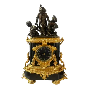 French Late 19th Century d'Ore Bronze & Marble Clock by F. Dumouchel