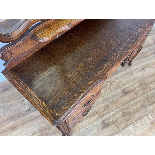 Glass Vintage French Oak Dressing Table with Mirror For Sale - Image 7 of 16