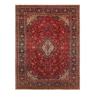 Red Semi Antique Persian Hand Knotted Kashan 10'11'' X 14'2'' For Sale