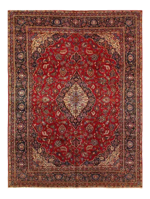 Red Semi Antique Persian Hand Knotted Kashan 10'11'' X 14'2''