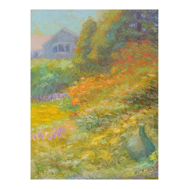 Late 20th Century Robert Longley Impressionist Cottage Garden Painting For Sale