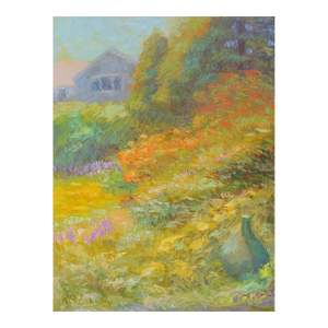 Late 20th Century Robert Longley Impressionist Cottage Garden Painting