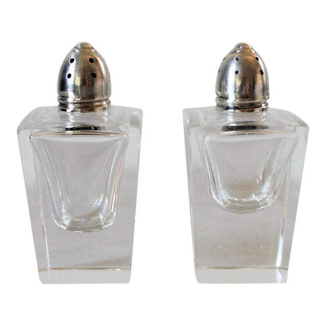 Vintage Glass & Sterling Silver Salt & Pepper Shakers For Sale