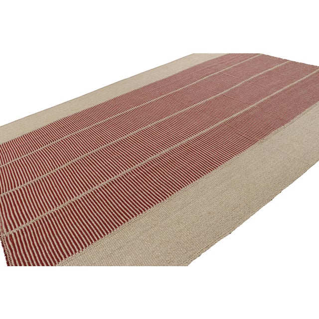 Rug & Kilim Rug & Kilim’s Contemporary Kilim in Red and Beige Textural Stripes For Sale - Image 4 of 8