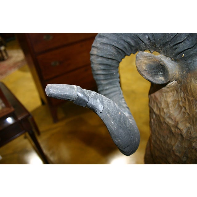 Wood Antique Folk Art, Carved Life Size Mountain Goat - Ram For Sale - Image 7 of 15
