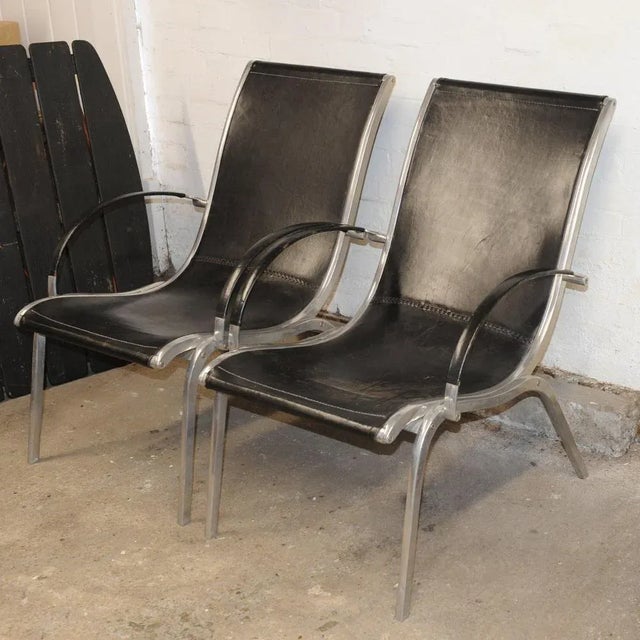 Brown Mid-Century Modern Leather and Aluminium Lounge Chairs by Rudolf Szedleczky, 1970s, Set of 2 For Sale - Image 8 of 17