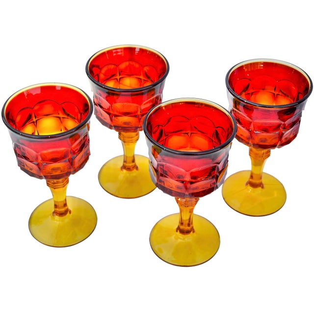 Antique Textured Glasses With Red & Orange Color Variation - Set of 4 For Sale - Image 4 of 8