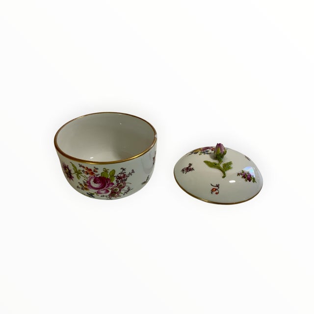 Antique Meissen Chipped Porcelain Covered Sugar Bowl Floral Rosebud Seconds Mark Germany 1924-1934&nbsp; Approximately...