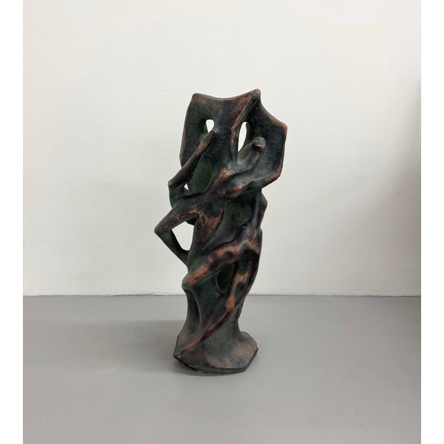 Mid 20th Century Vintage Hand Carved Abstract Ceramic Figurative Sculpture With Verdigris Finish For Sale - Image 5 of 7