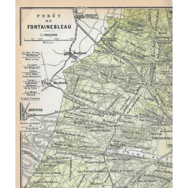 Antique French map of the Fontainebleau Forest. Combined shipping available, please inquire.