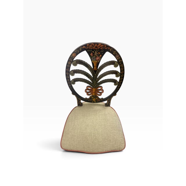 Black Vintage Hand-Painted Neoclassical Plume Back Side Chair, Newly Reupholstered For Sale - Image 8 of 12