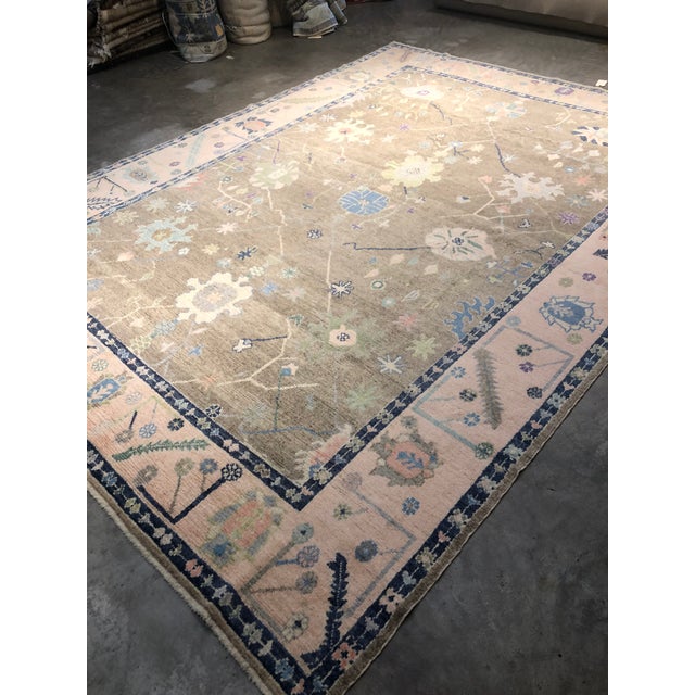 Contemporary Turkish Oushak Rug in Warm Brown With Soft Pink Border and Floral Motifs, 9'x12' For Sale In Houston - Image 6 of 6