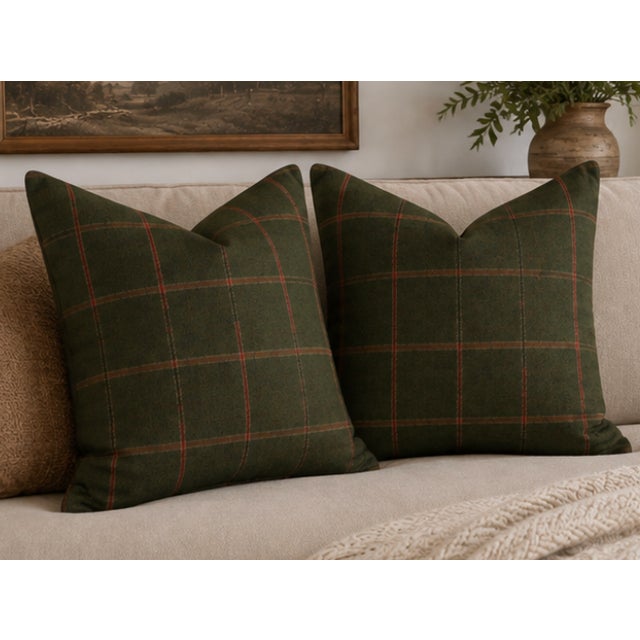 Pair of Colefax & Fowler Lanark Wool Plaid Pillows | 22" X 22" For Sale - Image 4 of 4