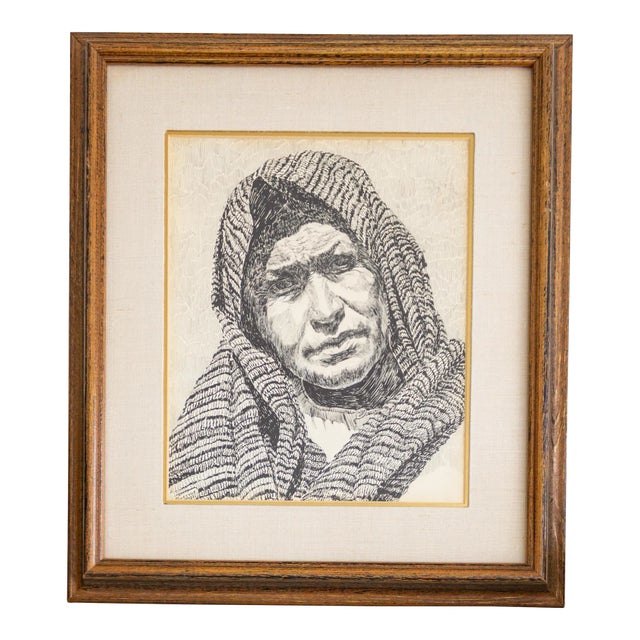 Early 20th Century Pen and Ink Portrait by Texas Artist Weldon Amerine For Sale