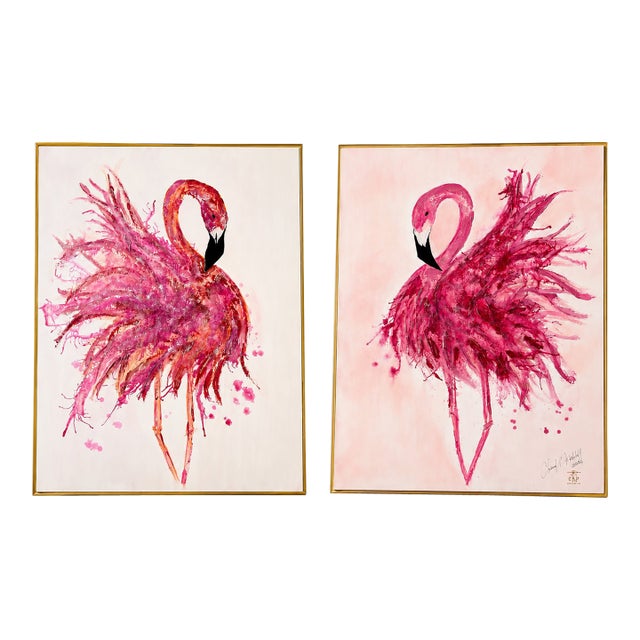 Twin Palm Beach Flamingos - Designed by Cheryl P. Kohloff For Sale