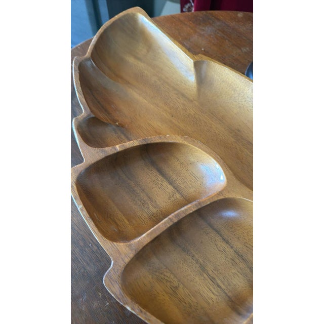 Mid 20th Century Danish Modern Oversized Wooden Divided Leaf Platter Tiki Hawaiian Entertaining For Sale - Image 10 of 10