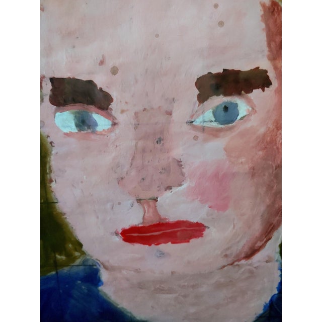 Folk Art Vintage Outsider Art Male Portrait, Framed For Sale - Image 3 of 4