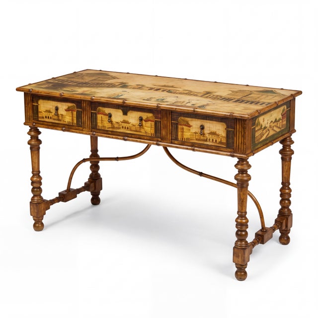 Lane Venture Faux Bamboo Chinoiserie Fruitwood Sideboard Credenza Table For Sale - Image 9 of 10