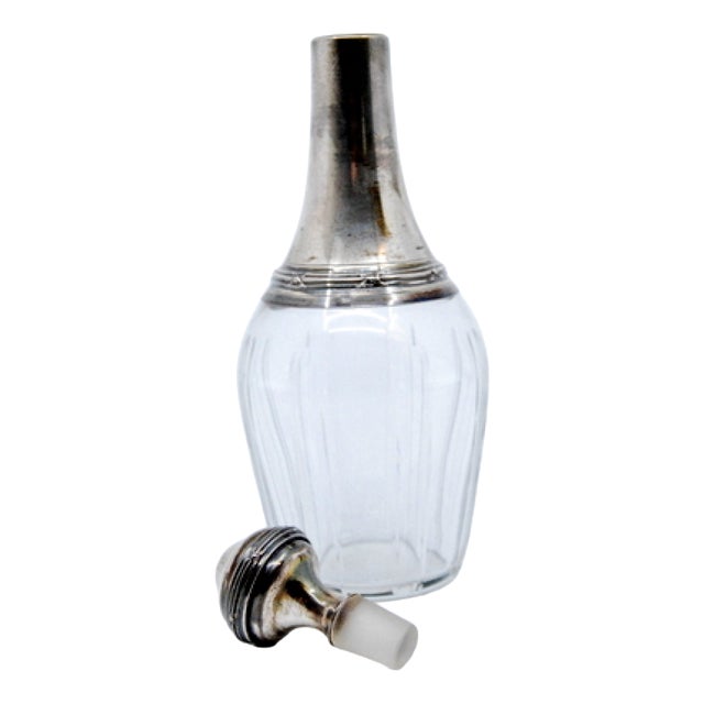 Glass Bottle with Silver-Coated Neck and Cap For Sale