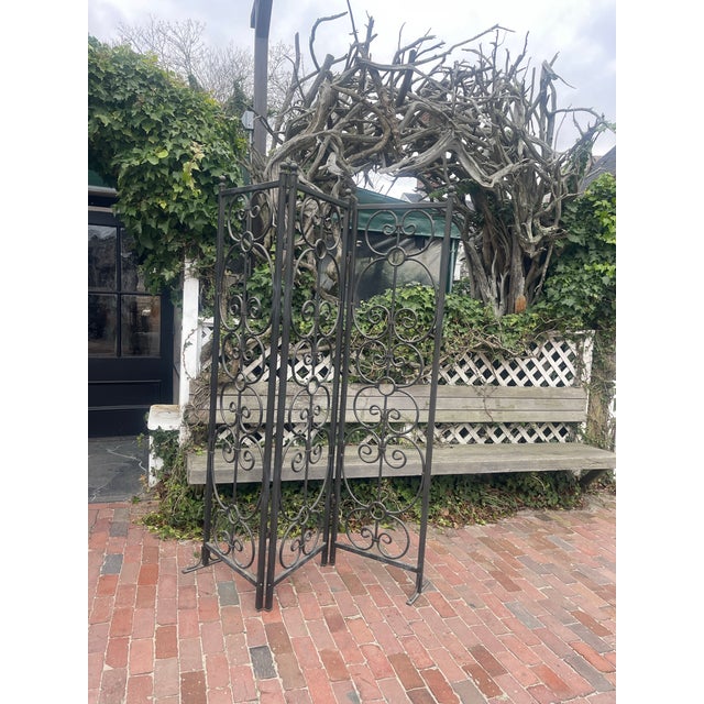 Late 20th Century Tall Hand-Forged Iron Garden Screen / Folding Room Divider, 4-Panel For Sale - Image 5 of 10