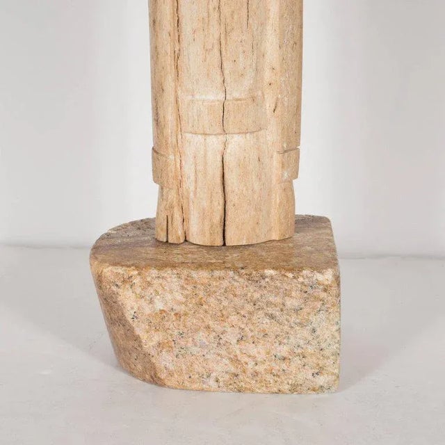 Midcentury Carved Inuit TOTEM in Birch with Circular Mother-of-Pearl Inlay For Sale - Image 9 of 11