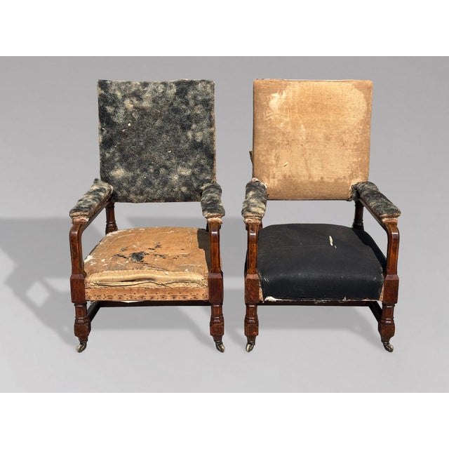 Pair of 19th-Century Victorian Oak Gothic Revival Armchairs *Attributed to James Schoolbred & Co – English, circa 1860* A...