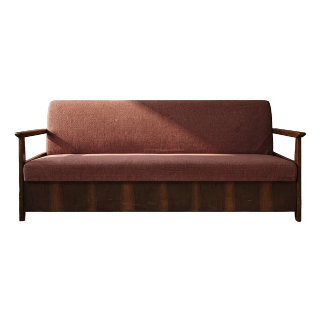 Mid-Century Modern Burgundy Folding Sofa Bed from Edmund Homa, Czechoslovakia, 1960s For Sale