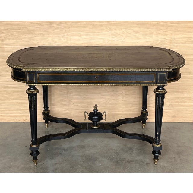 Mid 19th Century Ebonized Center or Writing Desk Table, Napoleon III Period For Sale - Image 16 of 18