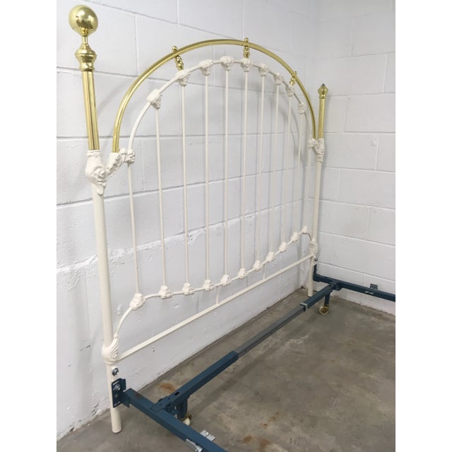 White Painted Wrought-Iron & Brass & Queen Bedframe For Sale - Image 9 of 13