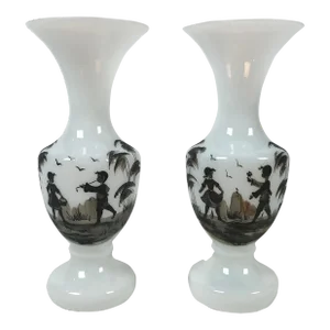 Vintage Hand-Painted Murano Vases, a Pair
