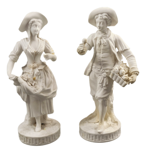 Minton Pair of Parian Biscuit Figures of Gardeners, England, 1845, Set of 2