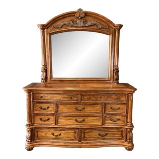 Burl Walnut Dresser With Mirror For Sale