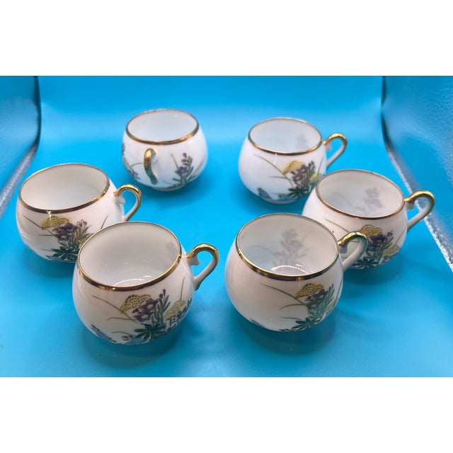 Ceramic Vintage Kutani Eggshell Porcelain Tea Set With Floral & Gold Detailing, Made in Japan- 15 Pieces For Sale - Image 7 of 11