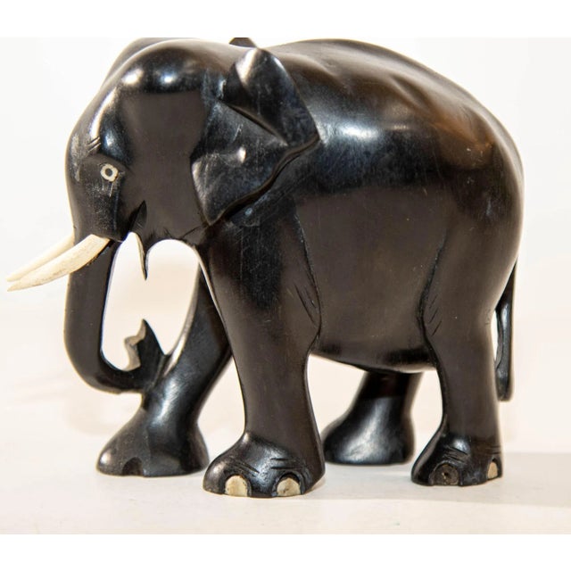 Indian Anglo Indian Elephant Ebony Wood Hand Carved Sculpture For Sale - Image 3 of 13
