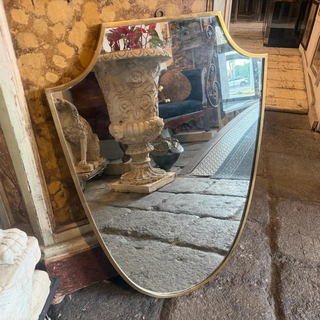 Gio Ponti 1950s Gio Ponti Style Mid-Century Modern Brass Shield Italian Wall Mirror For Sale - Image 4 of 14