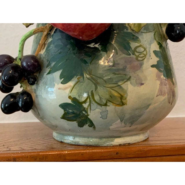 1960s Large Vase Majolica Pottery With Apple & Grapes Tree Branches For Sale - Image 11 of 13