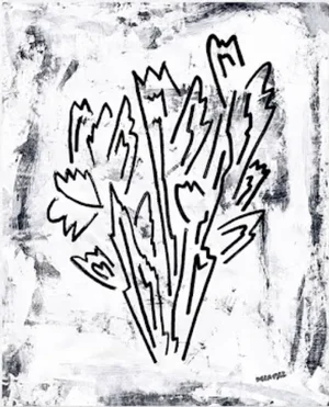 "Vase à Fleurs" Contemporary Minimalist Still Life Mixed-Media Painting