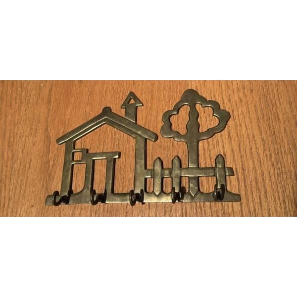 Farmhouse VTG Solid Brass Key Hanger House Tree 8” X 5” With 5 Strong Hooks for Hat, Coat, Leashes For Sale - Image 3 of 6