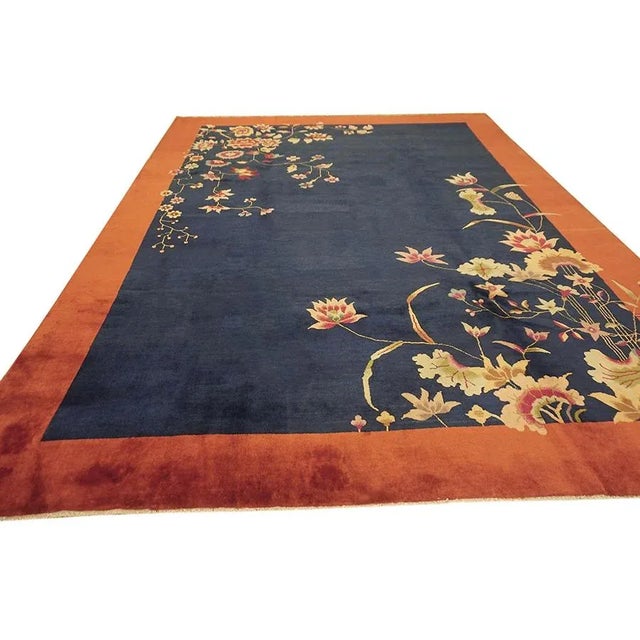 1920s Chinese Art Deco Carpet ( 9' x 11'2" - 275 x 340 ) Antique Art Deco Room Size Wool Navy Rug, Circa Date: 1920s. This...
