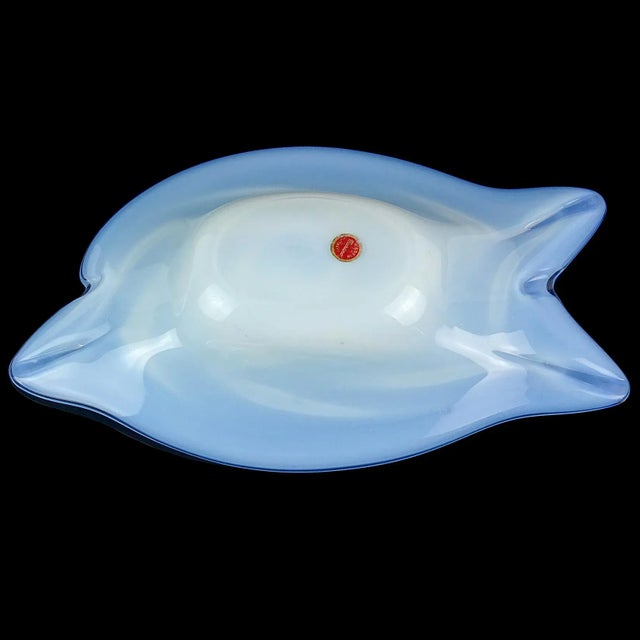 Mid 20th Century Vintage Murano Opalescent Blue White Large Bubbles Italian Art Glass Mid Century Dolphin Fish Bowl For Sale - Image 5 of 7