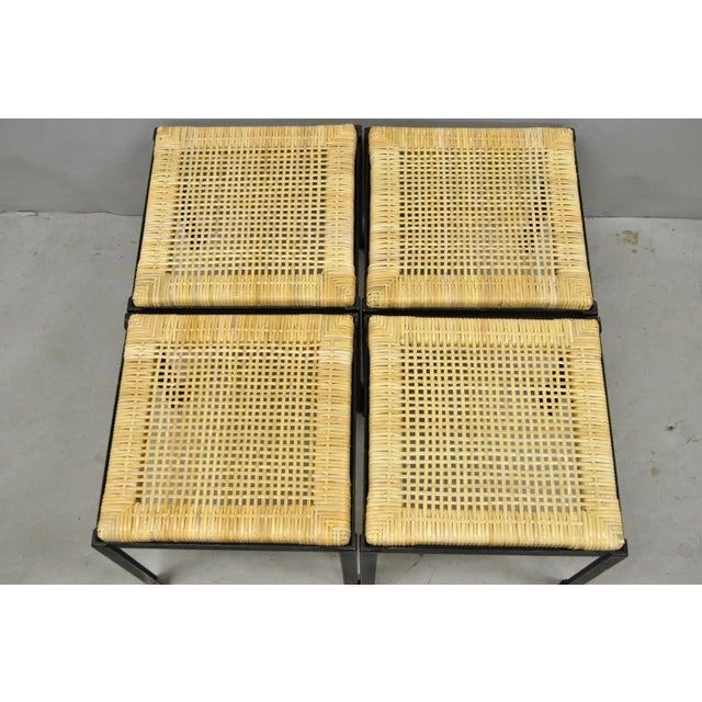 Mid Century Modern Danny Ho Fong Tropi-Cal Iron Cane Side Table Stool - Set of 4 For Sale - Image 17 of 18