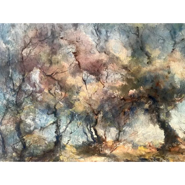 Vintage Large Impressionist Watercolor Landscape of Trees by Mary Robbins For Sale - Image 4 of 8