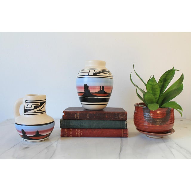 Vintage Native American Navajo Naatsilid Pottery Vase & Pitcher - Signed For Sale - Image 10 of 16