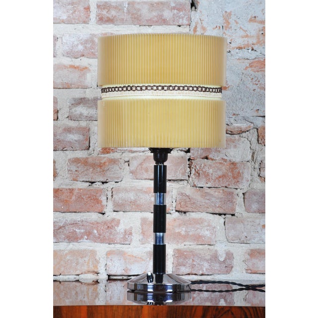 Art Deco Table Lamp in Chromed Steel, Beech and Parchment, Czech, 1940s For Sale - Image 9 of 12