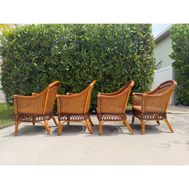 Vintage Palecek Wicker Dining Armchairs With Cushions – Set of 4 For Sale In Naples, FL - Image 6 of 18