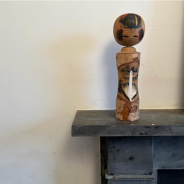 Vintage Japanese Handmade Kokeshi Doll with Tree Bark For Sale - Image 12 of 14